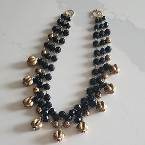 Very Vintage, Very Fun Black and Brass Colored Beaded Necklace